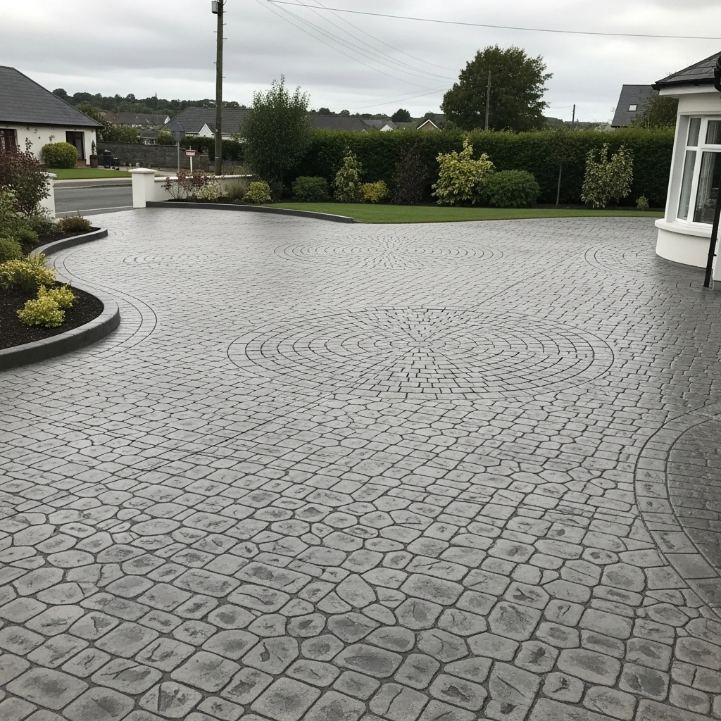 Circular or Curved Feature Imprinted Concrete Driveway
